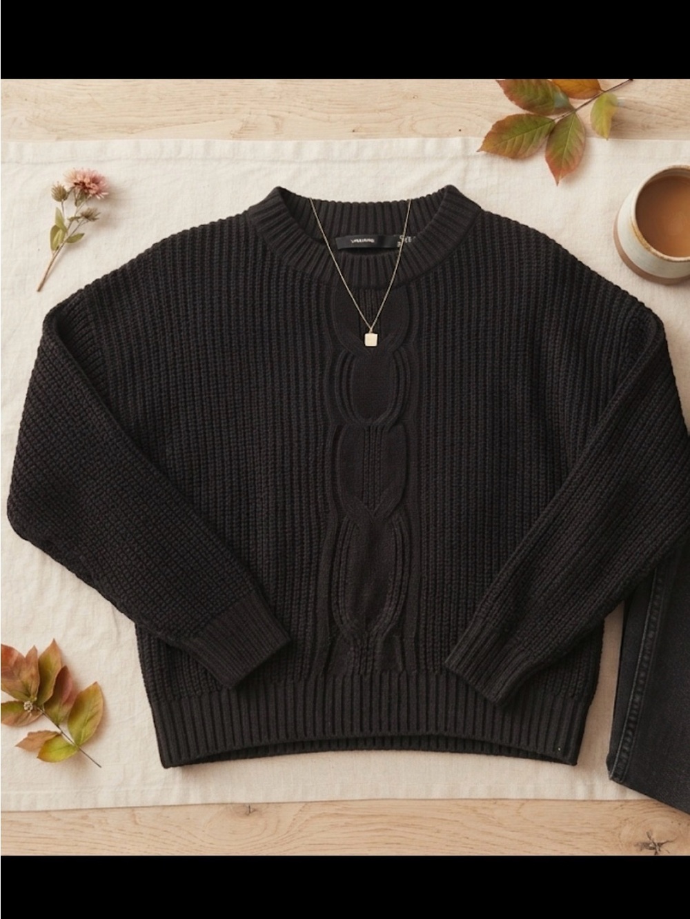 Vero Moda Black Cable-Front Crewneck Sweater